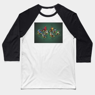 Christmas Holiday Birds Green Baseball T-Shirt